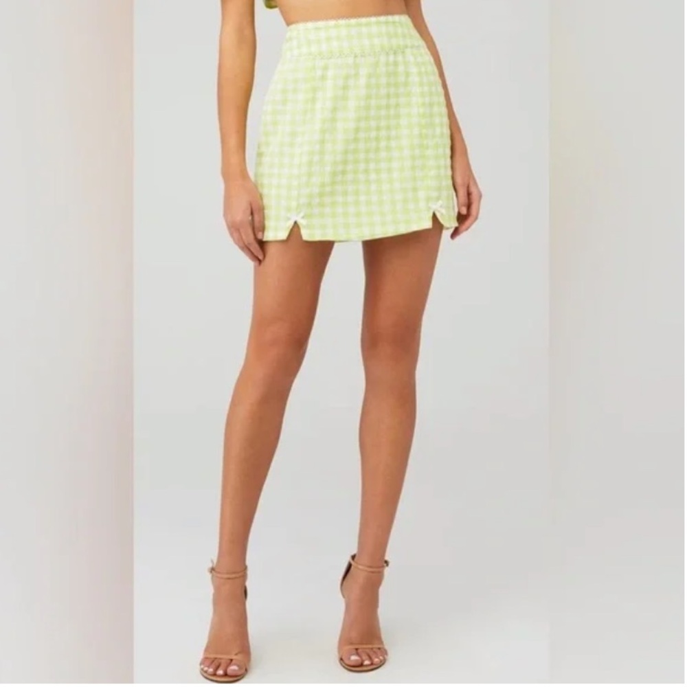 Maureen Mini Skirt - Green Gingham - For Love & Lemons - S